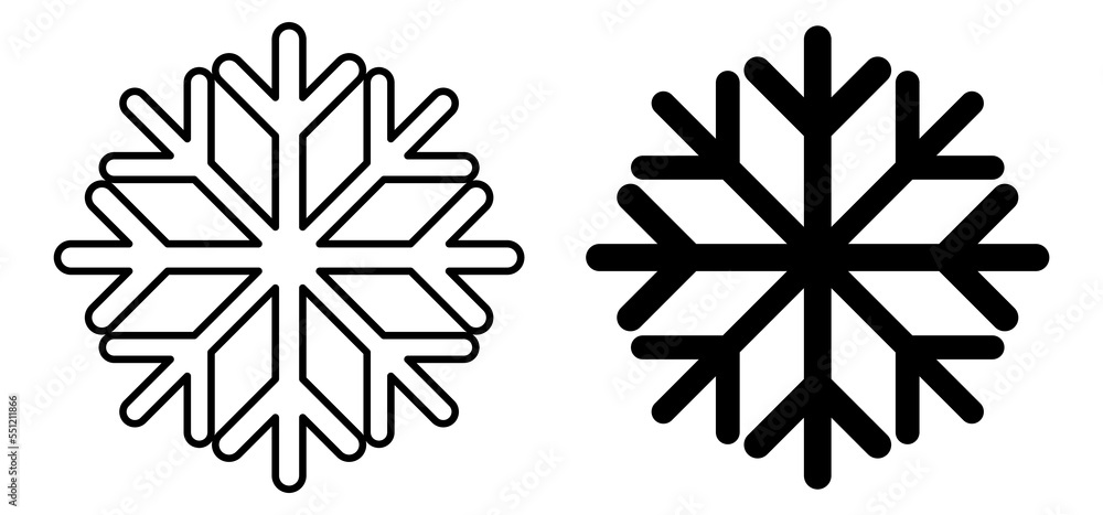 Snowflake icon outline and silhouette. Snow vector illustration isolated on white background. Frozen symbol.