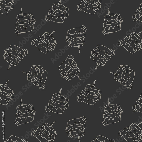 doodle drawing  background with cakes  for cafes  cafes  bakeries  holidays on a dark background with light  white lines