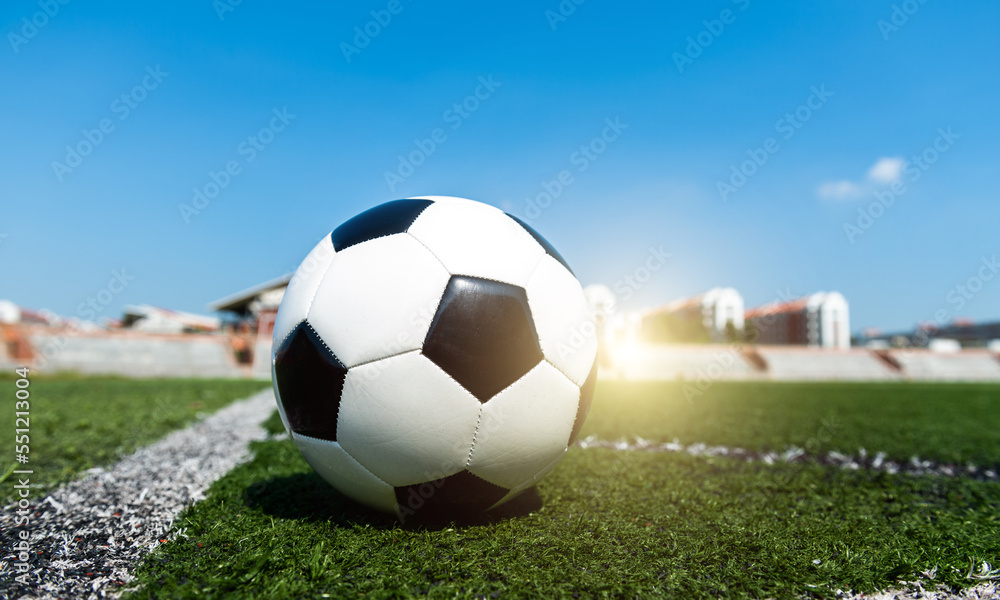 Fototapeta premium Soccer ball on corner kick line