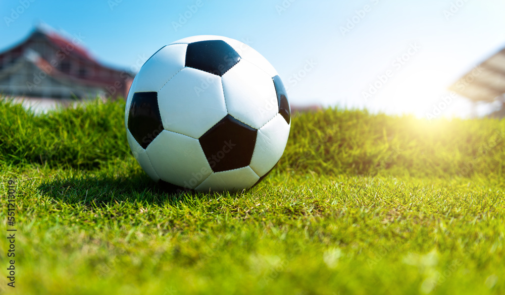 Obraz premium Single soccer football on the green grass