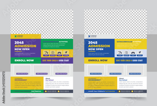 Kids back to school education admission flyer poster layout template design