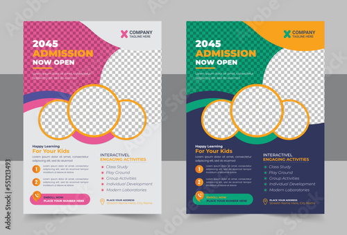 Creative and modern online school kids education admission flyer poster template design  vector