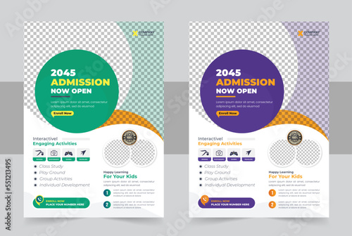 Kids back to school education admission flyer poster layout template design vector