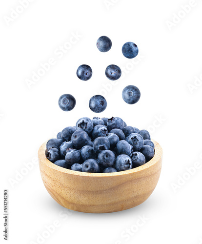 Blueberries in wood bowl  isolated on transparent png