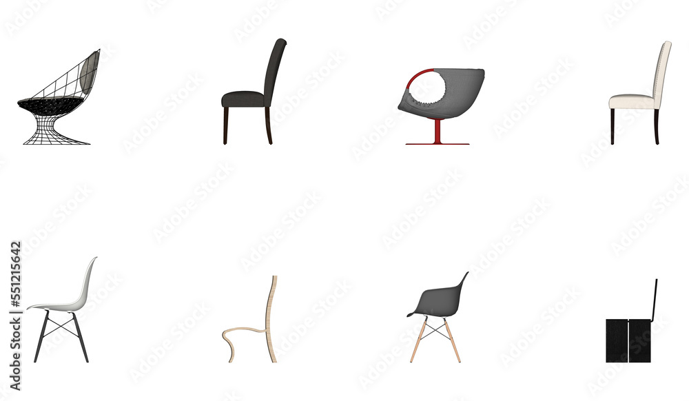 3D High Poly Chairs - SET1 Color - Lateral View 3D High Poly Chairs - SET1 Color - Lateral View