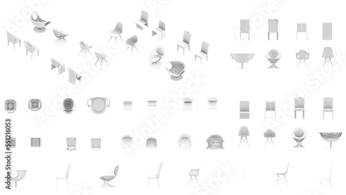 3D High Poly Chairs - SET1 Monochromatic - Parallel Views