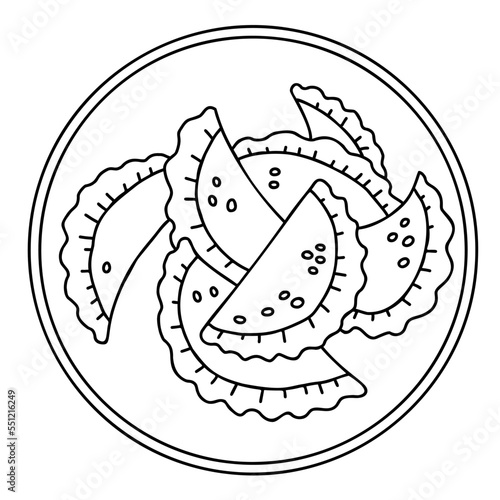 Mexican Empanadas. Vector linear hand drawing mexican food in doodle style. Latin American national dish for menu design, gastronomic recipes and booklets.