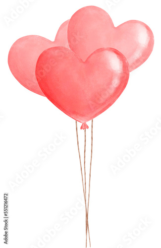 cute sweet Hearts balloons watercolour hand drawing