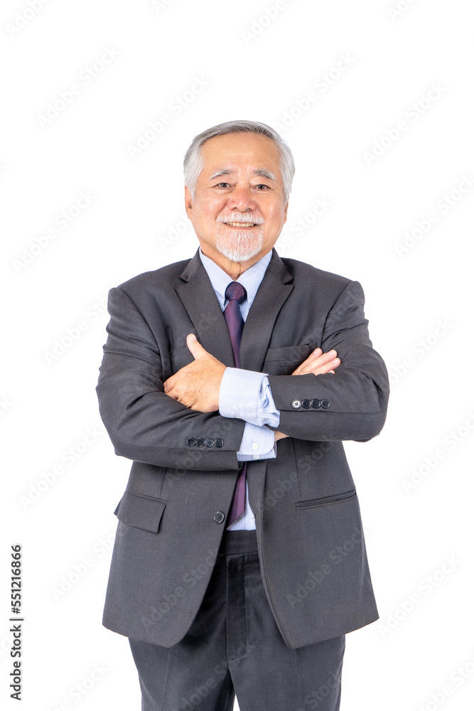 Elderly man in a suit with arms crossed, smiling confidently. Elderly man in a suit with arms crossed, smiling confidently.