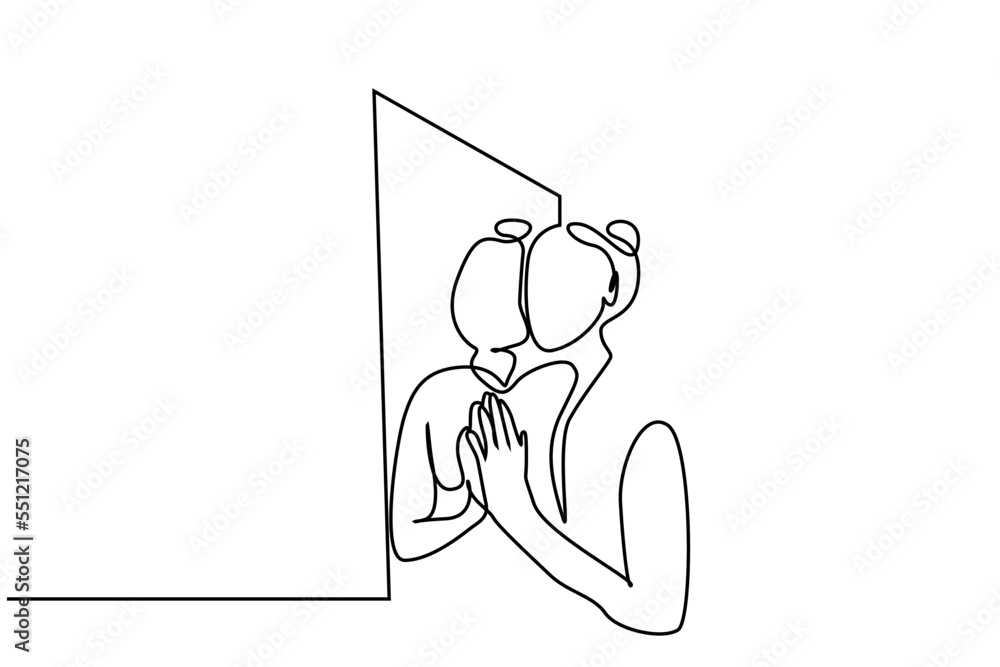 young woman mirror reflection herself thoughtful beauty line drawing young woman mirror reflection herself thoughtful beauty line drawing