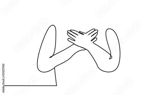 human grateful satisfied healthy person hands arms together