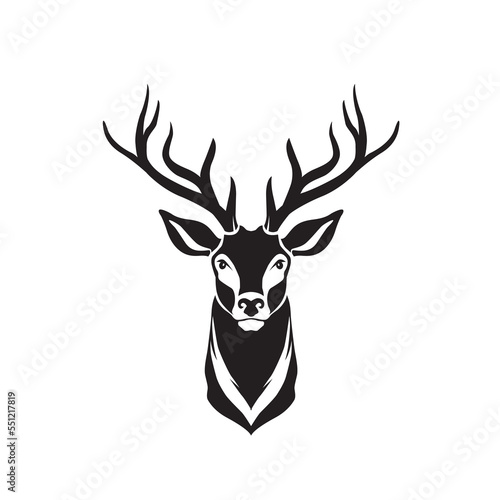 Deer head with big antlers. Reindeer head isolated vector illustration. Wild animal. Hunting logo. © Adikris