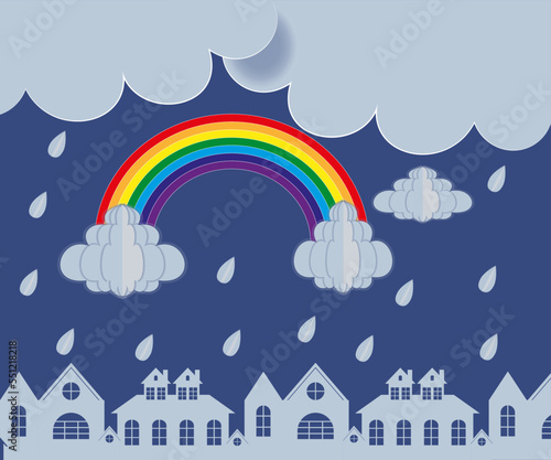 rain with rainbow colorful background illustration and vector © AltDesign