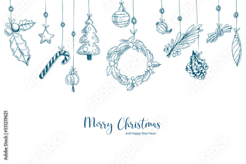 Hand draw decorative christmas elements sketch set design