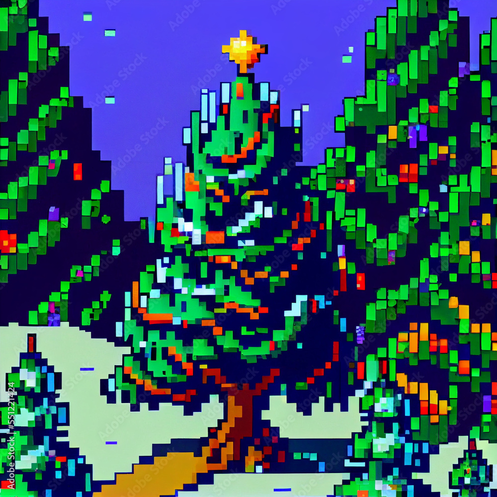 pixel art of festive christmas tree