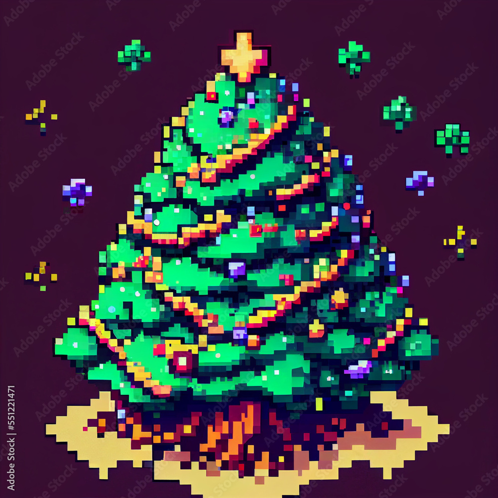 pixel art of festive christmas tree
