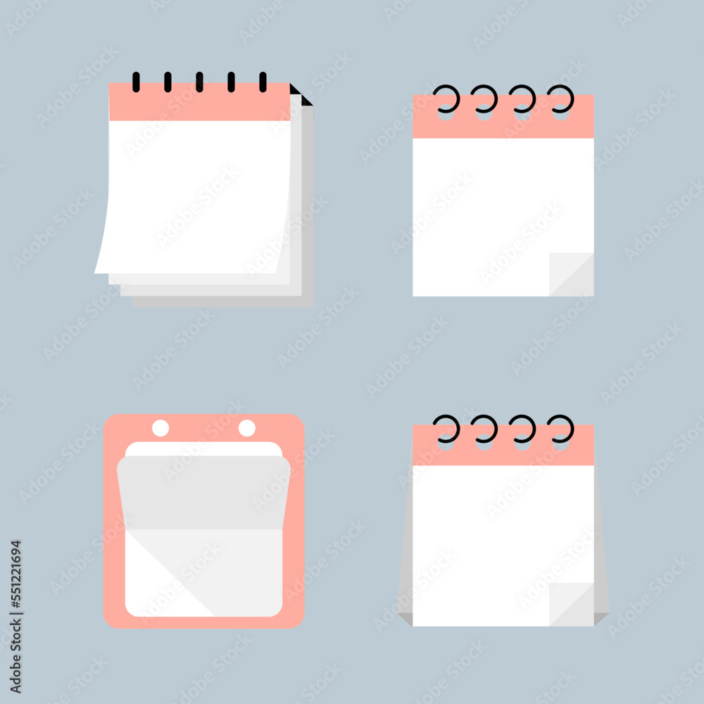 collection set of blank calendar icon, paper note pad, text box, flat design, vector, illustration collection set of blank calendar icon, paper note pad, text box, flat design, vector, illustration