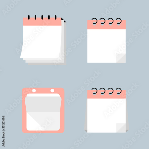collection set of blank calendar icon, paper note pad, text box, flat design, vector, illustration