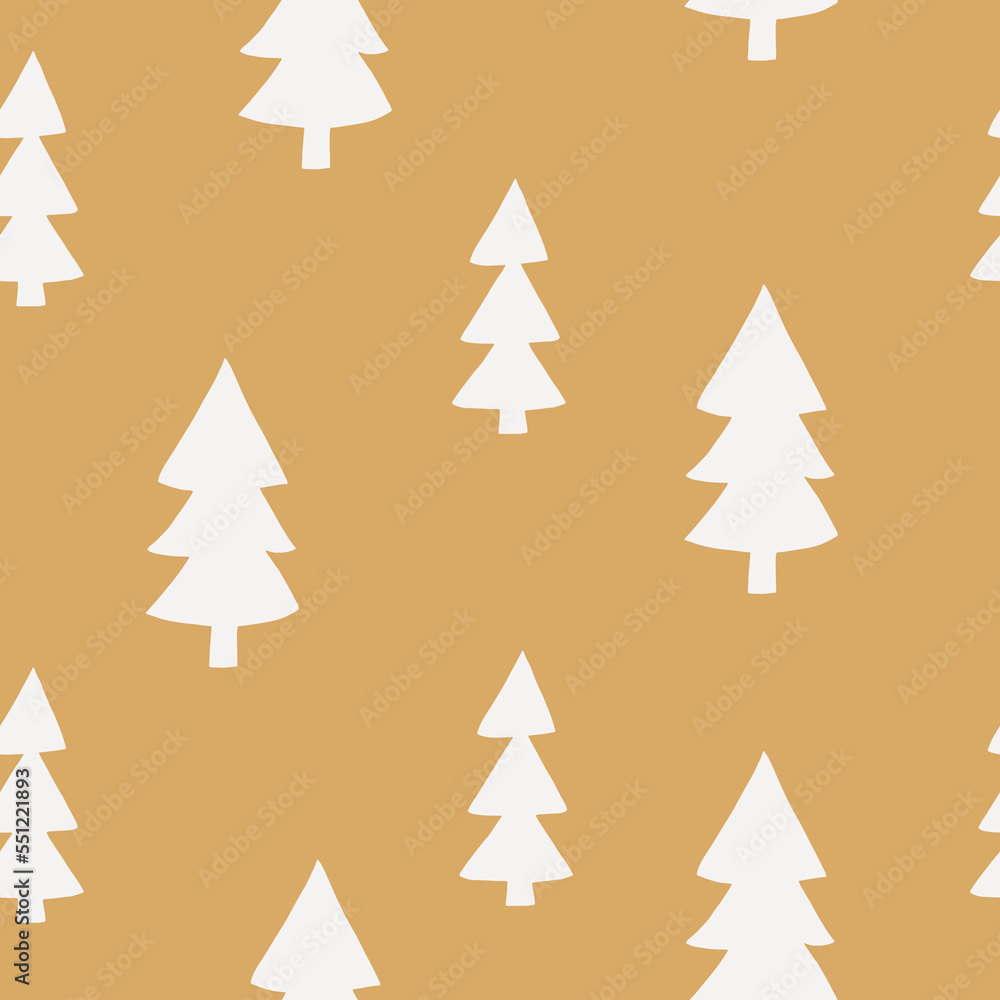 Obraz premium christmas tree seamless pattern hand drawn in doodle style. silhouette, simple, minimalism, monochrome