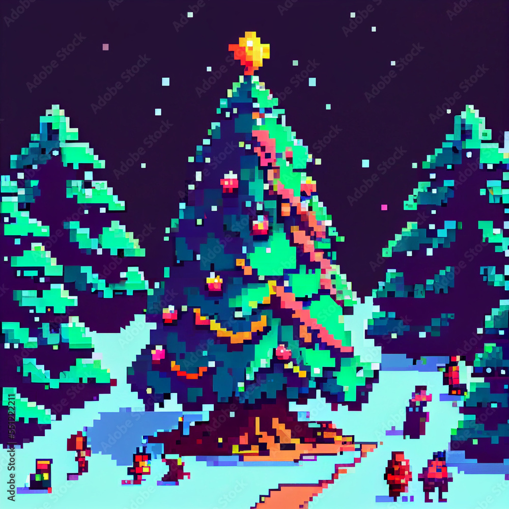 pixel art of festive christmas tree pixel art of festive christmas tree