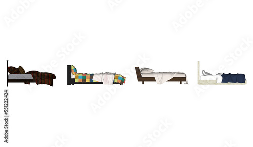 3D High Poly Bed - SET1 Color - Left View