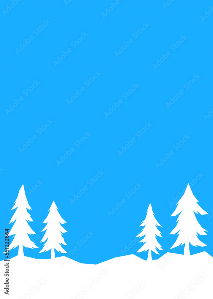 Simple winter themed background with some pine trees and snowy land and with some copy space area Simple winter themed background with some pine trees and snowy land and with some copy space area
