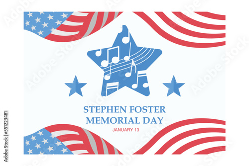 Stephen Foster memorial day card or background, flat vector modern illustration