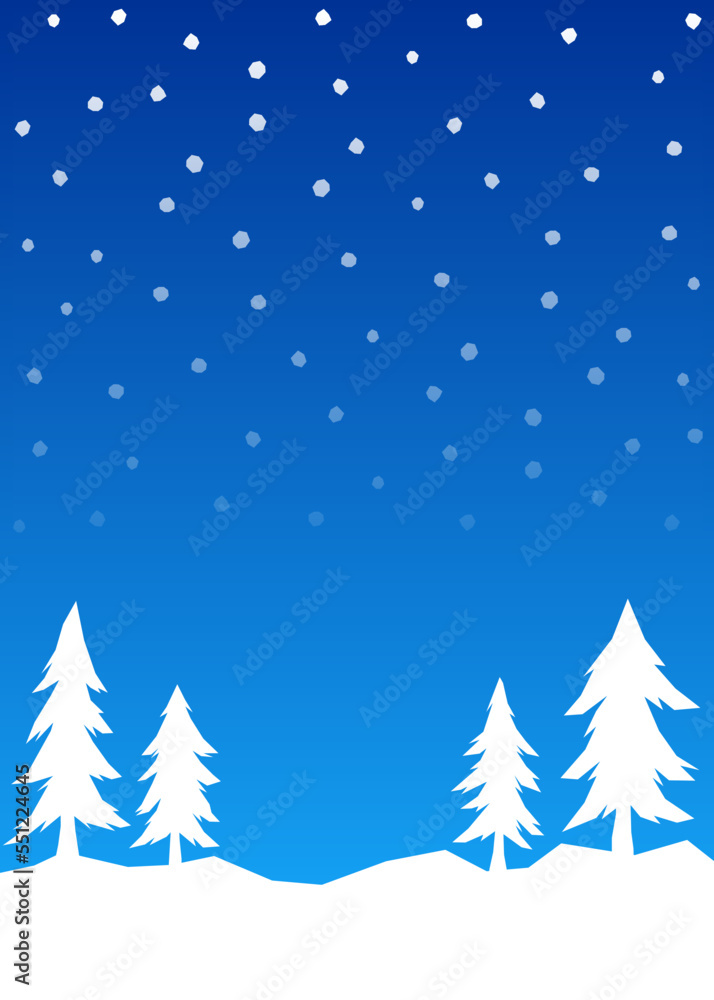 Simple winter themed background with some pine trees, snow fall and snowy land