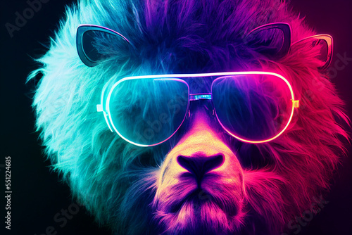 cyberpunk lion with sunglasses, dressed in neon color clothes © rufous