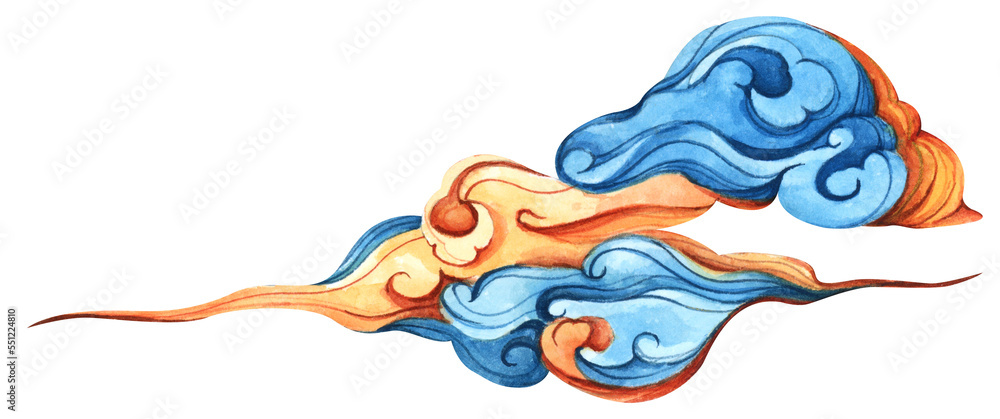 Cloud in Chinese style. Oriental decoration design. Asian decorative element for design sky or pattern. Watercolor illustration. Cloud in Chinese style. Oriental decoration design. Asian decorative element for design sky or pattern. Watercolor illustration.