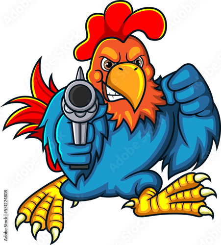 The rooster fighter holding gun
