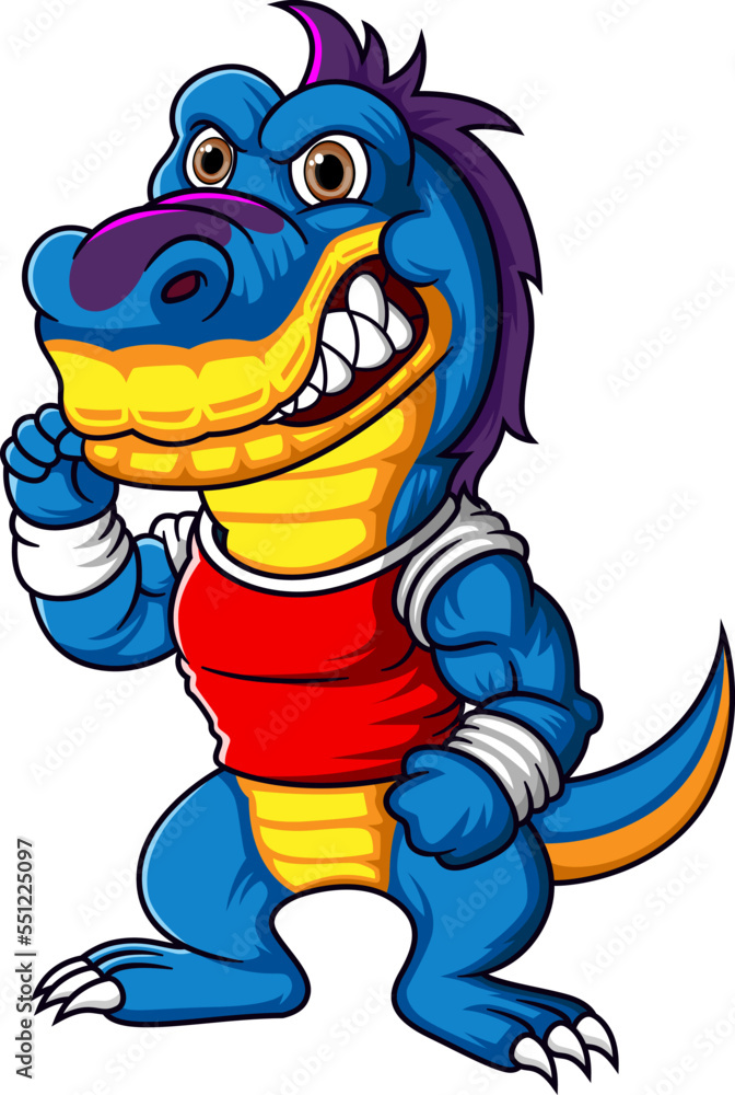 Strong dinosaur character using red shirt Strong dinosaur character using red shirt