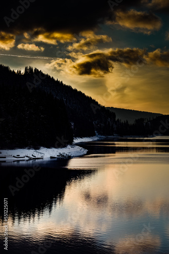 Early winter mountain lake landscape in Apuseni Romania