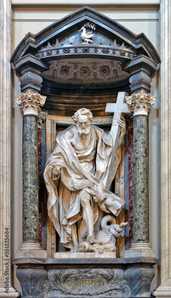 ROME, ITALY - AUGUST 12, 2016: The statue of St. Philip by Mazzuoli in the Archbasilica St.John Lateran, San Giovanni in Laterano, in Rome