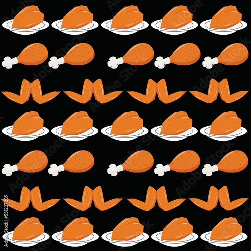 Seamless pattern with chicken drumsticks and wings