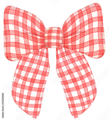 cute check striped ribbon hair bow tie watercolour illustration