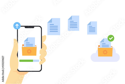 Flat design Illustration of Document file transfer from Wi-Fi Phone to cloud, cloud technology easy to transfer