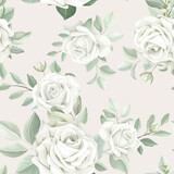 hand drawn floral lily and roses seamless pattern design