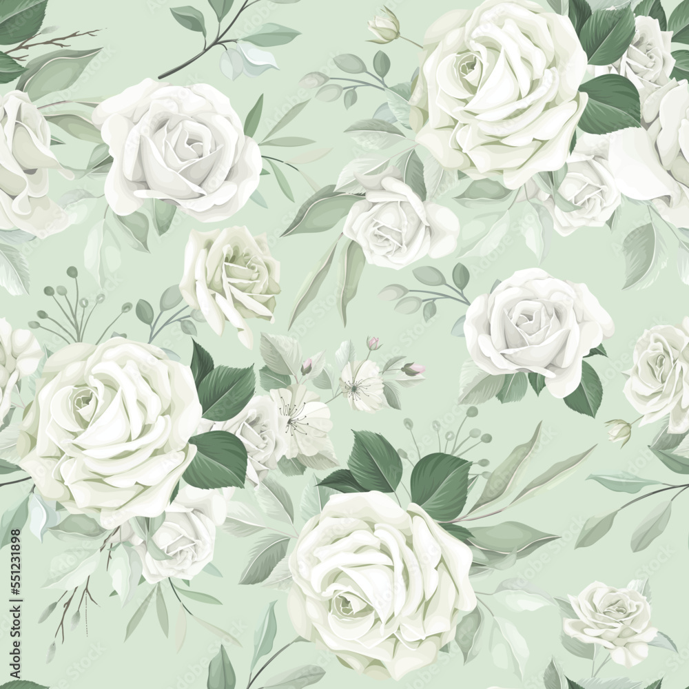 hand drawn floral lily and roses seamless pattern design