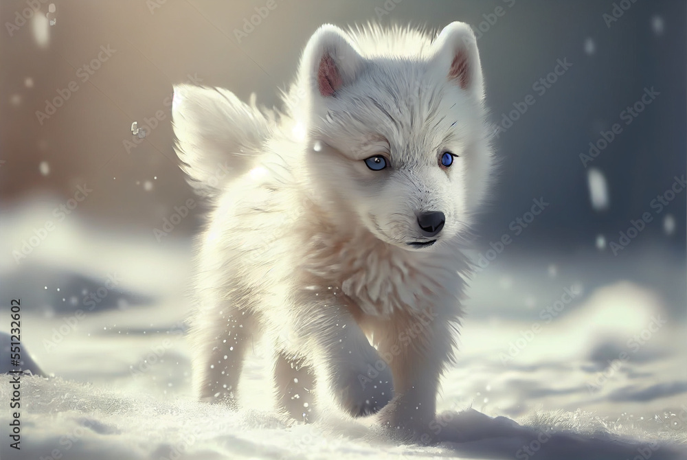 Cute wolf baby/puppy playing in winter snow portrait, Generative ai  Stock-Illustration | Adobe Stock