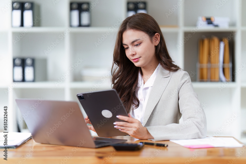 Administrator business people financial inspector making report calculating balance. Internal Revenue and Accounting concept Administrator business people financial inspector making report calculating balance. Internal Revenue and Accounting concept