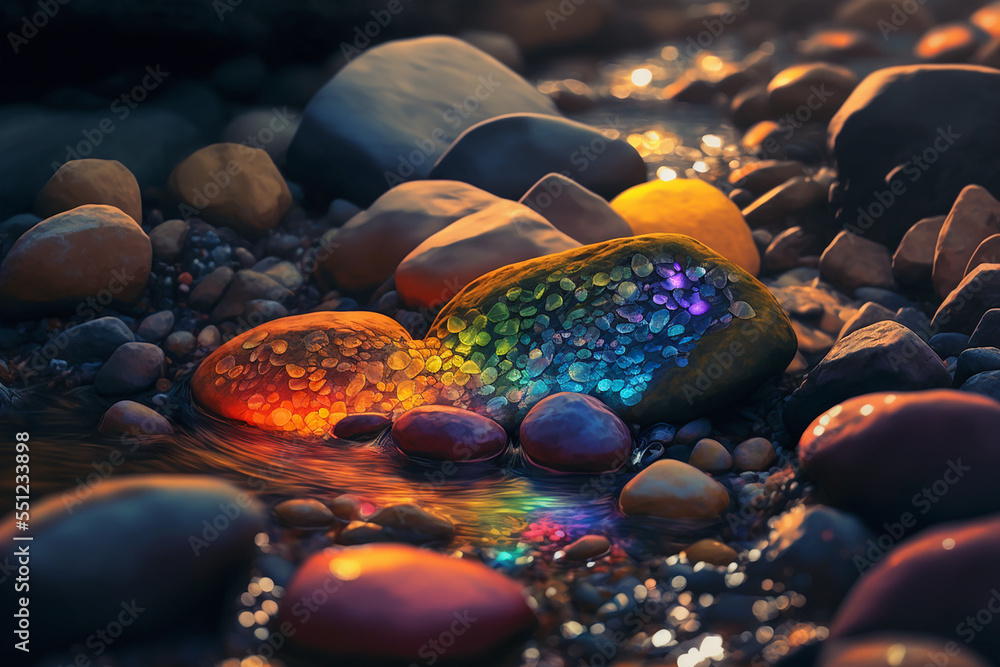Beautiful transparent colorful stone  in a mountain stream, closeup, wallpaper, background