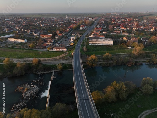 from above, small city and transportation