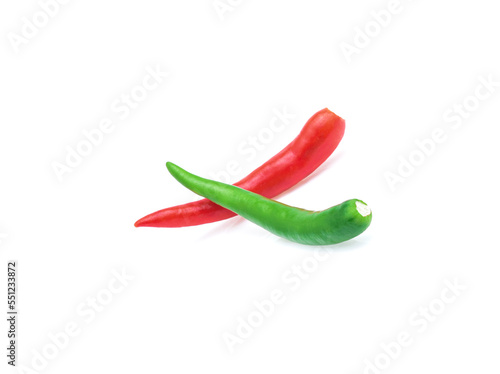 Red and green chili pepper isolated on white background.