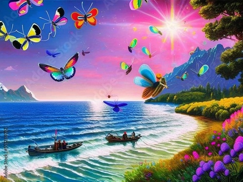 Psychedelic picture of peaceful Nature. Digital antidepresive remedy photo
