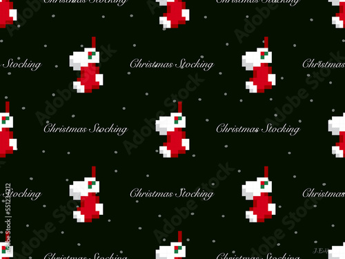 Christmas Stockings cartoon character seamless pattern on black background