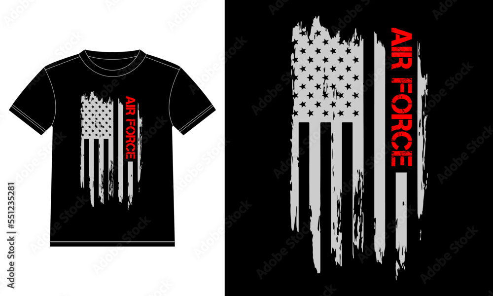 Vecteur Stock U.S. Air Force vintage with grunge vector illustration of USA  flag T-shirt Design template, Car Window Sticker, POD, cover, Isolated  Black Background With Print Ready Gamer Lover Tshirt Design