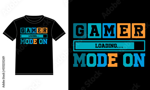 Gamer Mode on Typography T-shirt Design template, Car Window Sticker, POD, cover, Isolated Black Background With Print Ready Gamer Lover Tshirt Design
