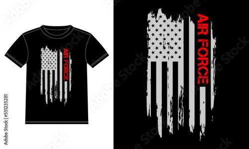 U.S. Air Force vintage with grunge vector illustration of USA flag T-shirt Design template, Car Window Sticker, POD, cover, Isolated Black Background With Print Ready Gamer Lover Tshirt Design
