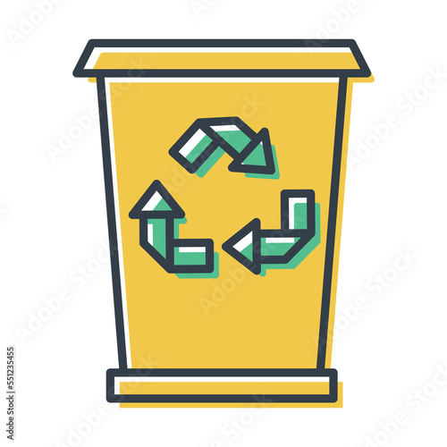 Vector isolated icon of trash can or container with recycling sign.